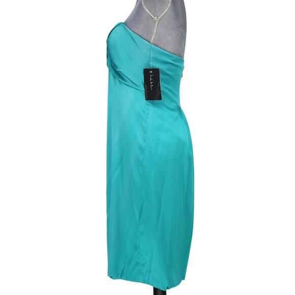 Nicole Miller Dress Womens 6 Green Satin Strapless Back Zip Lined Pleated  New